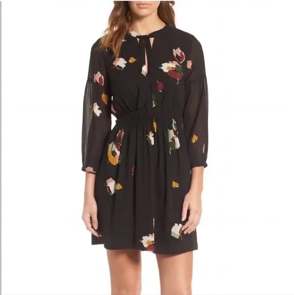 Madewell Tie Front 3/4 Sleeve Mini Dress Drifting Flowers Women's Sz 0 - Picture 14 of 14